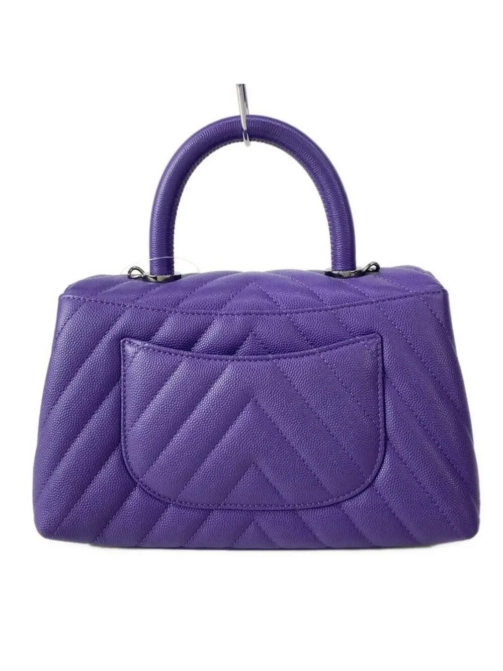 Chanel Handbag Small Top Handle Flap Bag Stitch Coco Purple Silver